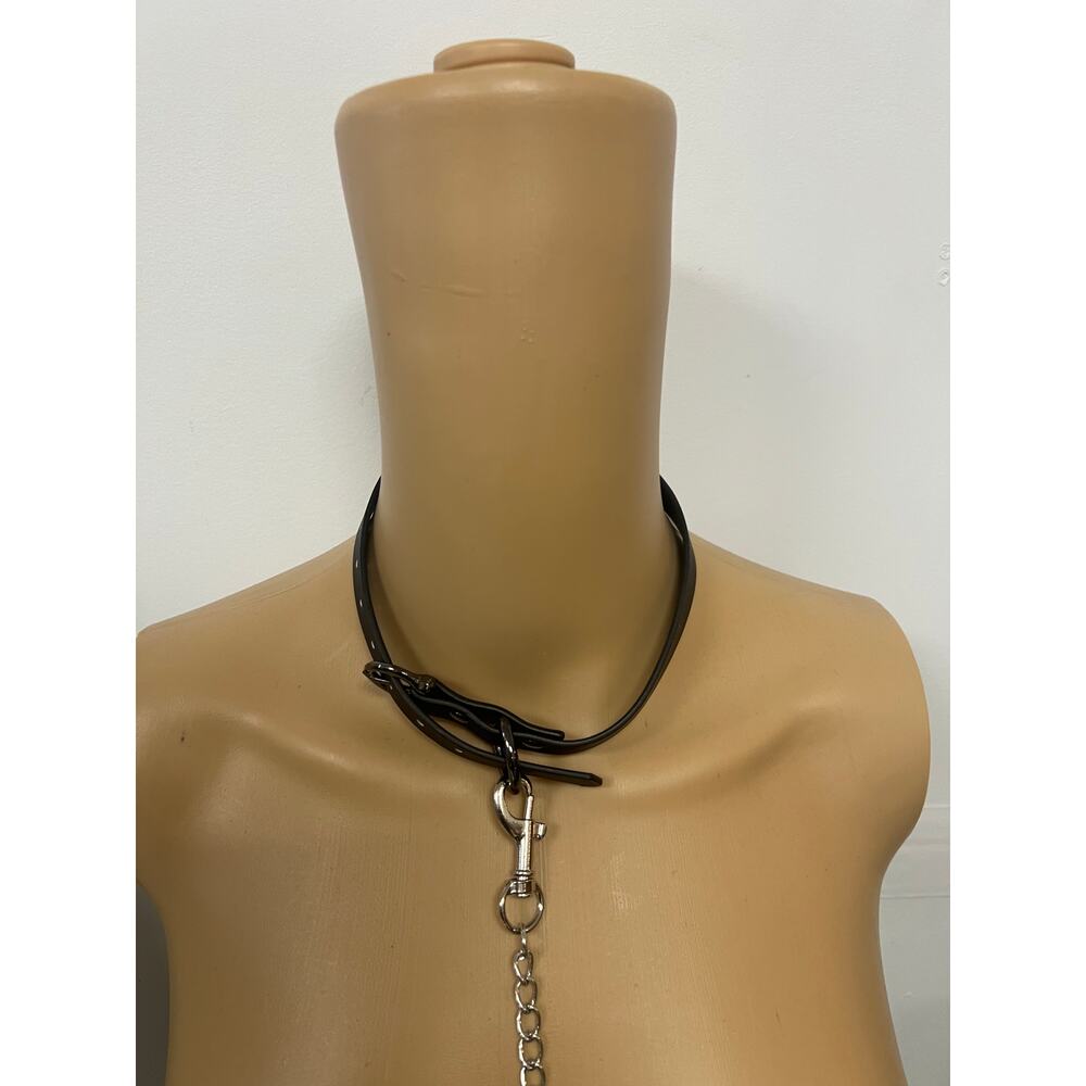 Gothic Faux Leather Choker | Punk Adjustable Chain Leash Statement Collar